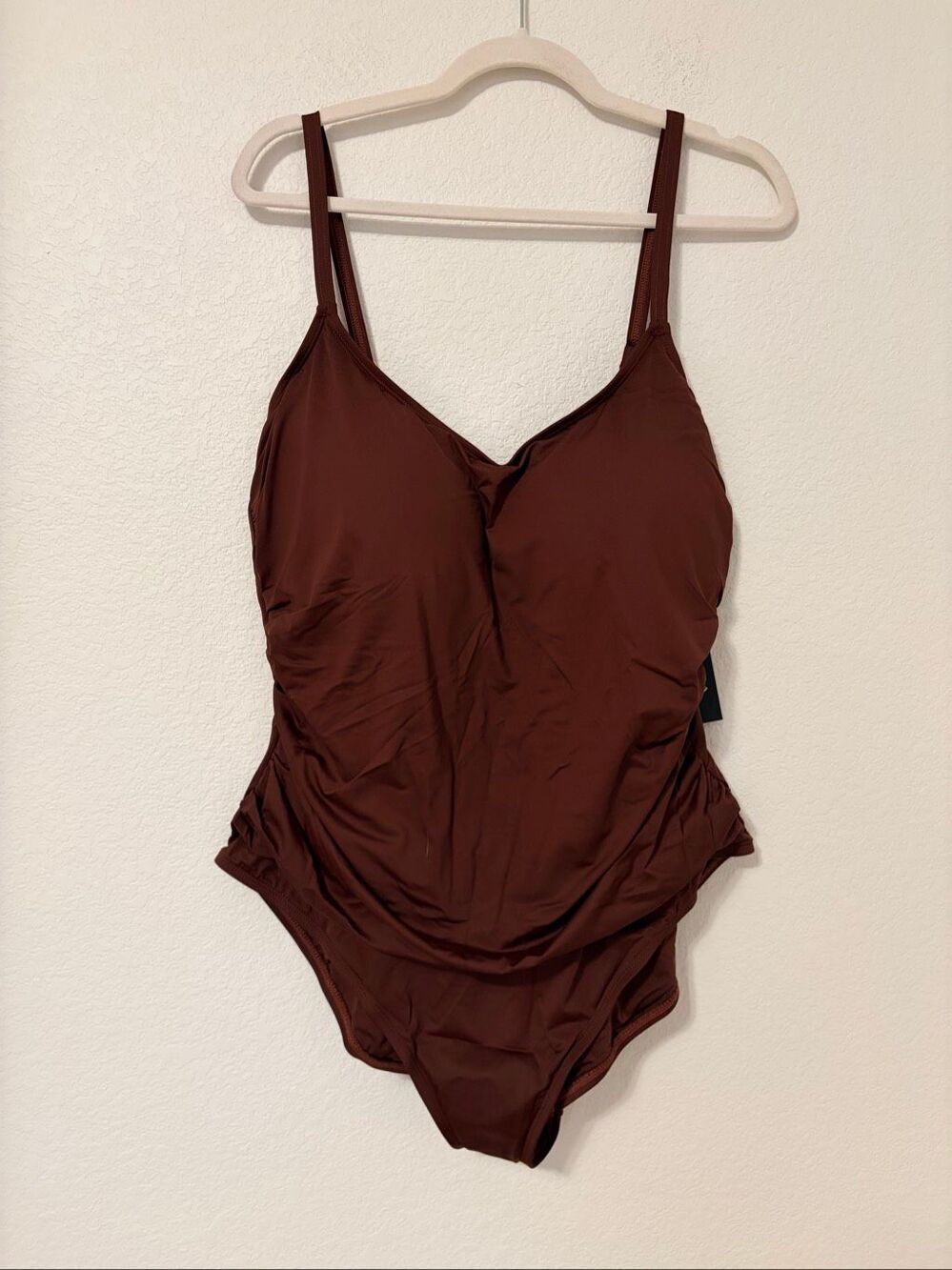NWT La Blanca 22W Java Brown Tummy Control One Piece Swimsuit Ruched Adjustable